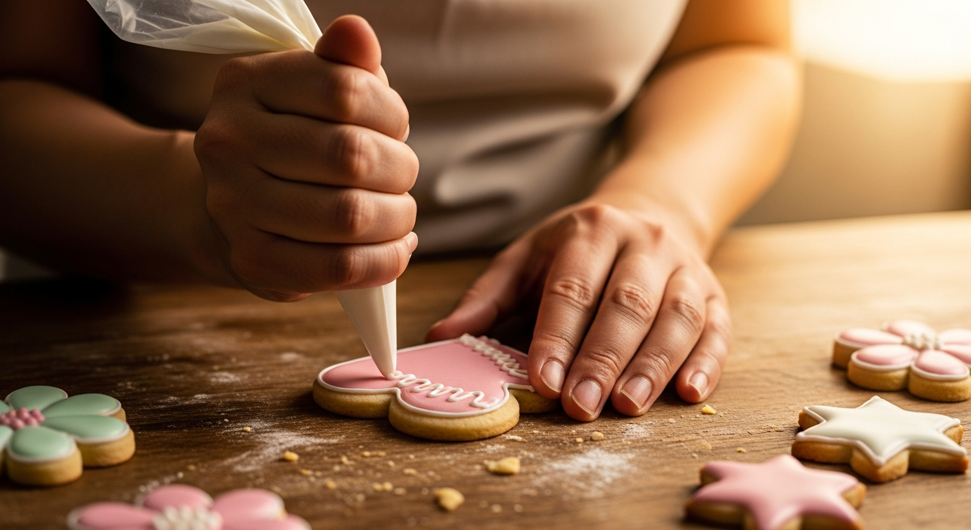 Ellie Mae decorating cookies in her bakery